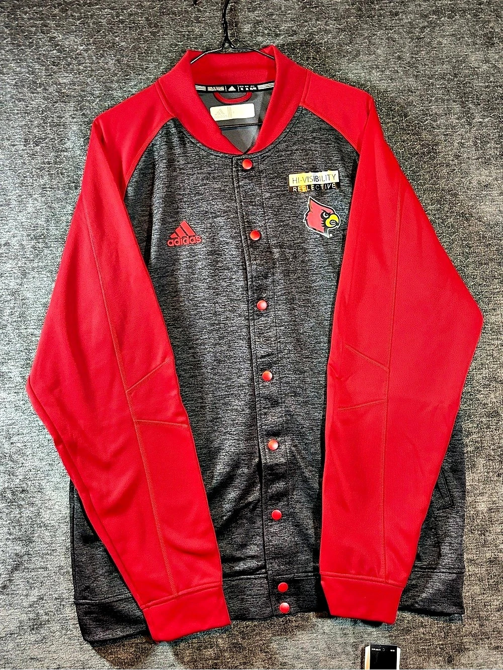 adidas Louisville Cardinals Hi-Visibility Reflective Jacket Red & Gray XL